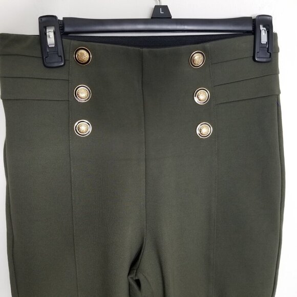 ZARA Size M High Waist Sailor Gold Button Front Pants Stretch Pullon Legging - Picture 3 of 12